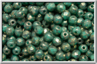 B�hm. Glasschliffperle, feuerpol., 3mm, turquoise, op., lila marbled, 50 Stk.
