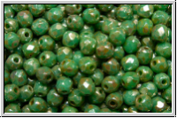 B�hm. Glasschliffperle, feuerpol., 3mm, turquoise, op., silver picasso, 50 Stk.