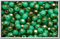 B�hm. Glasschliffperle, feuerpol., 3mm, turquoise, op., venus luster, 50 Stk.
