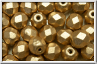 B�hm. Glasschliffperle, feuerpol., 6mm, gold, met., satin, 25 Stk.