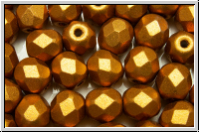 B�hm. Glasschliffperle, feuerpol., 6mm, brass gold, met., satin, 25 Stk.
