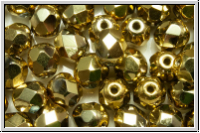 B�hm. Glasschliffperle, feuerpol., 6mm, crystal, trans., full brass, 25 Stk.