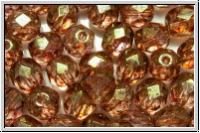 B�hm. Glasschliffperle, feuerpol., 6mm, crystal, trans., rose gold marbled, 25 Stk.