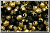 B�hm. Glasschliffperle, feuerpol., 4mm, black, op., half brass, matte, 50 Stk.