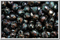 B�hm. Glasschliffperle, feuerpol., 4mm, black, op., nebula, 50 Stk.