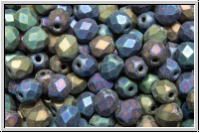 B�hm. Glasschliffperle, feuerpol., 4mm, black, op., white iris., matte, 50 Stk.