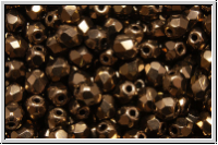 B�hm. Glasschliffperle, feuerpol., 4mm, bronze, dk., met., 50 Stk.