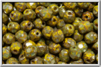B�hm. Glasschliffperle, feuerpol., 4mm, yellow, op., silver picasso, 50 Stk.