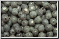 B�hm. Glasschliffperle, feuerpol., 4mm, white, op., lavender marbled, 50 Stk.