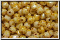 B�hm. Glasschliffperle, feuerpol., 4mm, white, op., honey picasso, 50 Stk.