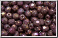 B�hm. Glasschliffperle, feuerpol., 4mm, white, op., purple iris., 50 Stk.