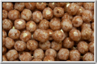 B�hm. Glasschliffperle, feuerpol., 4mm, white, op., rose gold marbled, 50 Stk.