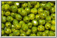 B�hm. Glasschliffperle, feuerpol., 4mm, yellow, op., blue marbled, 50 Stk.
