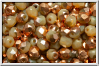 B�hm. Glasschliffperle, feuerpol., 4mm, sand, opal, half capri gold, 50 Stk.