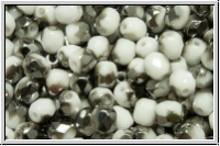 B�hm. Glasschliffperle, feuerpol., 4mm, white, op., half chrome, 50 Stk.