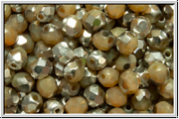 B�hm. Glasschliffperle, feuerpol., 4mm, sand, opal, half silver, 50 Stk.