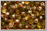 B�hm. Glasschliffperle, feuerpol., 4mm, lime, lt., trans., half capri gold, 50 Stk.