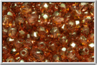 B�hm. Glasschliffperle, feuerpol., 4mm, crystal, trans., rose gold luster, 50 Stk.