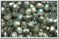 B�hm. Glasschliffperle, feuerpol., 4mm, crystal, trans., silver AB, matte, 50 Stk.