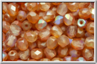 B�hm. Glasschliffperle, feuerpol., 4mm, crystal, trans., orange AB, matte, 50 Stk.