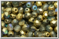 B�hm. Glasschliffperle, feuerpol., 4mm, crystal, trans., golden AB, matte, 50 Stk.