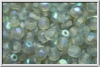 B�hm. Glasschliffperle, feuerpol., 4mm, crystal, trans., blue AB, matte, 50 Stk.
