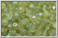 B�hm. Glasschliffperle, feuerpol., 4mm, crystal, trans., green AB, matte, 50 Stk.