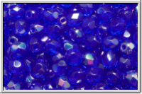 B�hm. Glasschliffperle, feuerpol., 4mm, cobalt, dk., trans., half amezit, 50 Stk.