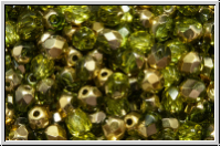 B�hm. Glasschliffperle, feuerpol., 4mm, lime, lt., trans., half brass, 50 Stk.