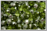 B�hm. Glasschliffperle, feuerpol., 4mm, lime, lt., trans., half silver, 50 Stk.