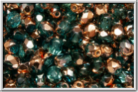 B�hm. Glasschliffperle, feuerpol., 4mm, aqua, med., trans., half capri gold, 50 Stk.