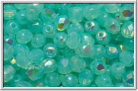B�hm. Glasschliffperle, feuerpol., 4mm, aqua, lt., opal, rainbow, 50 Stk.