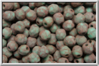 B�hm. Glasschliffperle, feuerpol., 4mm, turquoise, op., lila marbled, matte, 50 Stk.