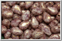 DropDuo-Beads, 5x7mm, white, op., lila marbled, 50 Stk.