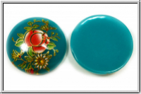 Cabochon "Rose", 25mm, persian turquoise, printed, Resin, 1 Stk.