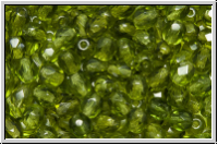 B�hm. Glasschliffperle, feuerpol., 4mm, olivine, dk., trans., 50 Stk.