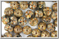 B�hm. Glasperle, Seeigel, 19x7mm, braun/beige marmoriert, 5 Stk.