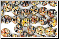 B�hm. Glasperle, Seeigel, 19x7mm, schwarz/grau/rost, marmoriert, 5 Stk.
