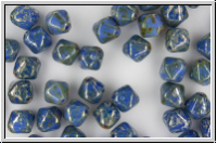 b�hm. Glasperle, Bicone, 8mm, blue, opaque, silverpicasso, 10 Stk.