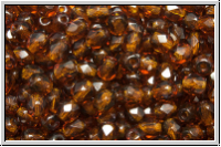 B�hm. Glasschliffperle, PRECIOSA, feuerpol., 4mm, topaz, sm., darkest, trans., 50 Stk.
