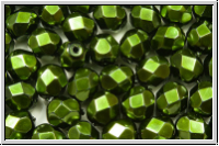 B�hm. Glasschliffperle, feuerpol., 6mm, black, op., heavy metal hunter green, 25 Stk.