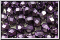 B�hm. Glasschliffperle, feuerpol., 6mm, black, op., heavy metal dk. magenta, 25 Stk.