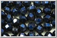 B�hm. Glasschliffperle, feuerpol., 6mm, black, op., heavy metal dk. blue, 25 Stk.