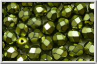 B�hm. Glasschliffperle, feuerpol., 6mm, black, op., heavy metal olivine, 25 Stk.