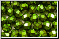 B�hm. Glasschliffperle, feuerpol., 6mm, black, op., heavy metal green, 25 Stk.