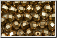 B�hm. Glasschliffperle, feuerpol., 6mm, black, op., heavy metal lt. bronze, 25 Stk.