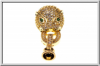 Fold over clasp "Leopard m. Zirconia", 30x14mm, goldfb., Messing, 1 Stk.