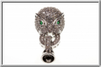 Fold over clasp "Leopard m. Zirconia", 30x14mm, antiksilberfb., Messing, 1 Stk.
