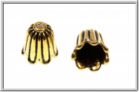 Perlenkappe (-cone) "Gl�ckchen", 12x10mm, antikgoldfb., Tibetsilber, 2 Stk.
