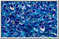 LMA-0353, MIYUKI Long Magatamas, 4x7mm, blue, trans., violet-ld., AB, 80 Stk.
